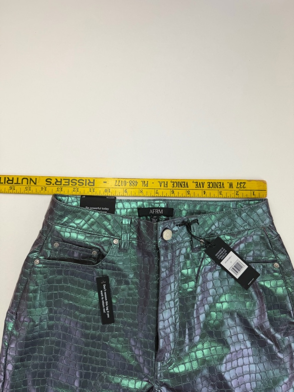 NEW AFRM 2 Piece Heston Croc Embossed Pants & Tube Top in Mermaid Iridescent - Picture 2 of 14